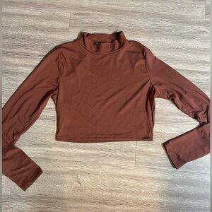 Women's Brown Long Sleeve Crop Top